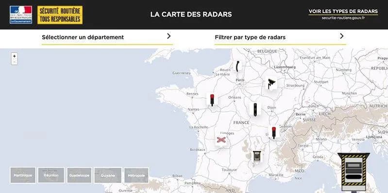 La Sécurité routière publie une carte des radars